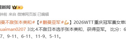 开云体育下载-WTT重庆冠军赛：蒯曼不敌日本选手张本美和 获得亚军